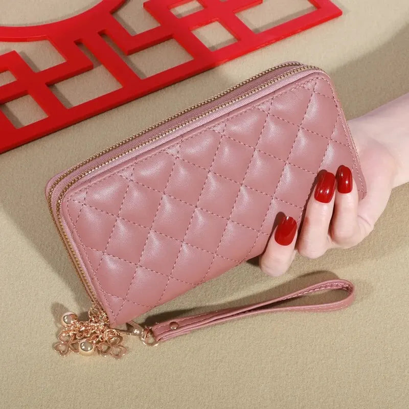 Damen Lang Geldbörse – Doppel Reißverschluss PU Leder Clutch mit Mehrschichtiger Aufbewahrung