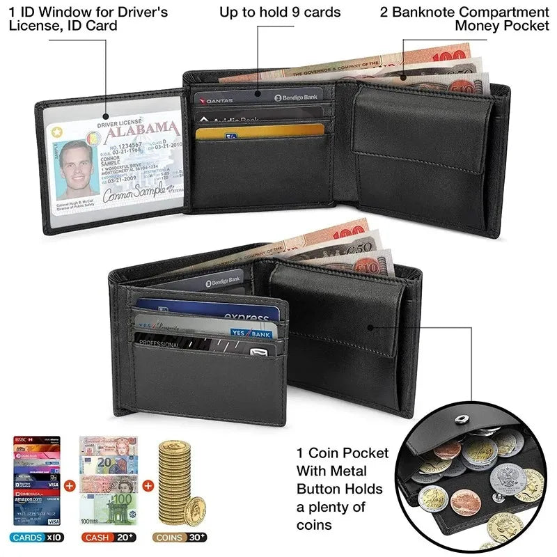 Herren Geldbeutel aus Leder mit RFID-Schutz – Schlankes Design mit Münzfach & Kartenfächern