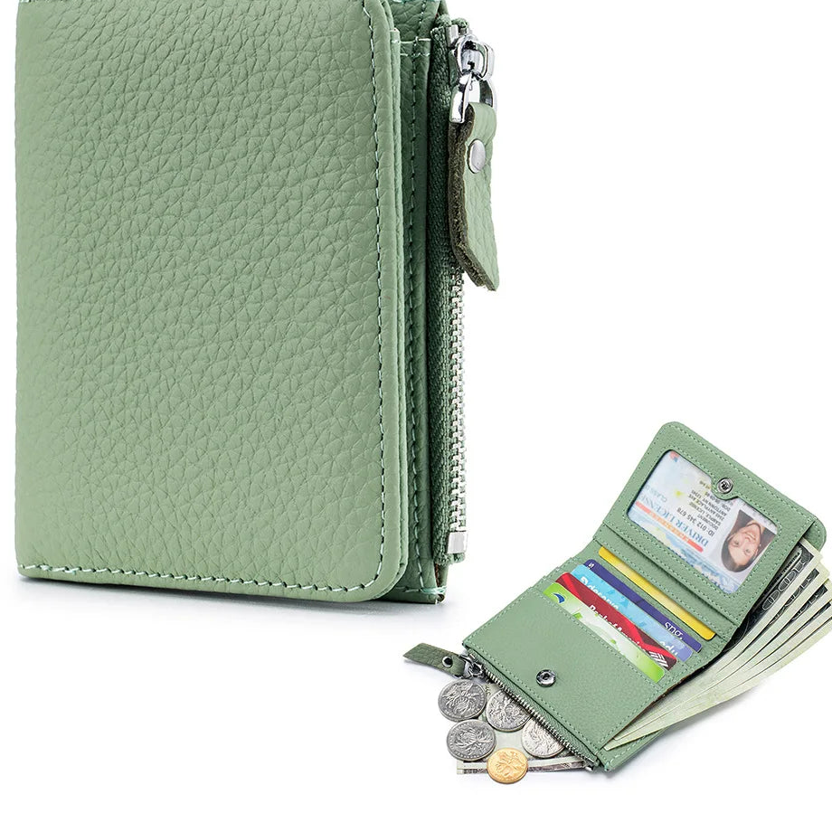 Ultradünne RFID Leder Damen Geldbörse – Candy Color Reißverschluss Münzbeutel