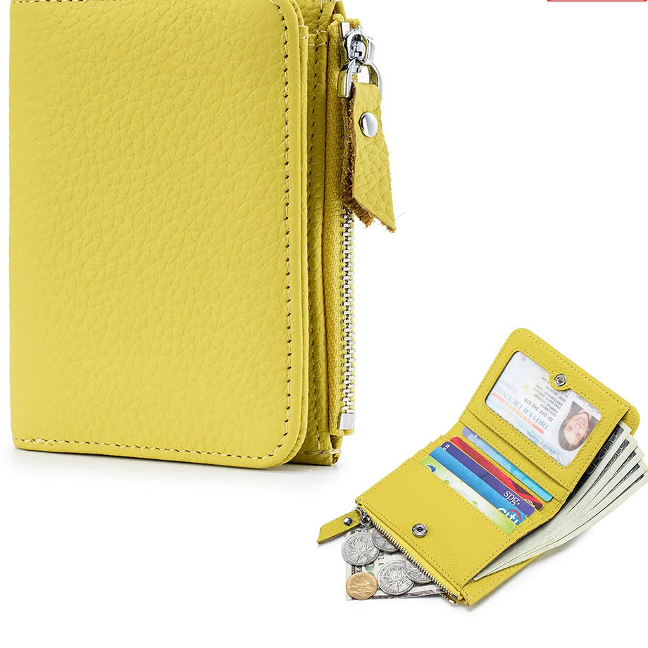 Ultradünne RFID Leder Damen Geldbörse – Candy Color Reißverschluss Münzbeutel