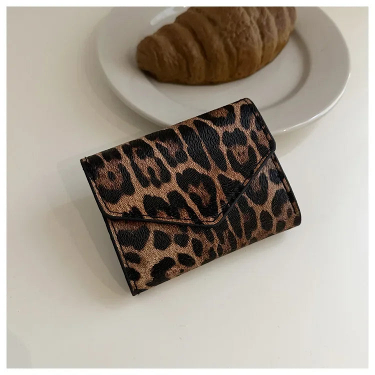 Leoparden Muster Kurz Geldbörse – PU Leder Umschlag Clutch Kartenhalter für Damen