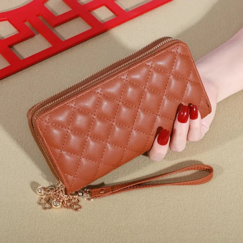 Damen Lang Geldbörse – Doppel Reißverschluss PU Leder Clutch mit Mehrschichtiger Aufbewahrung
