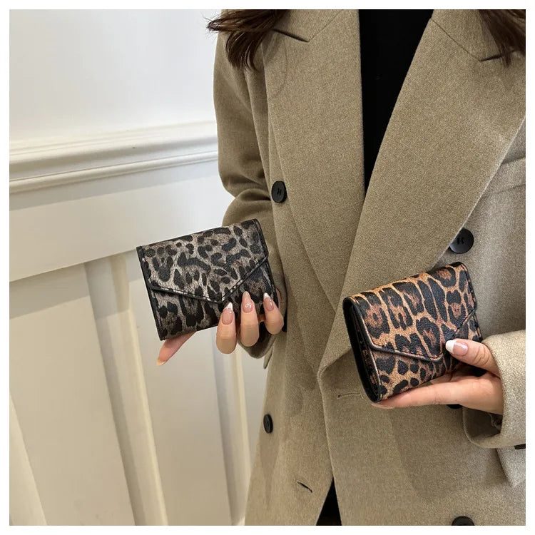 Leoparden Muster Kurz Geldbörse – PU Leder Umschlag Clutch Kartenhalter für Damen