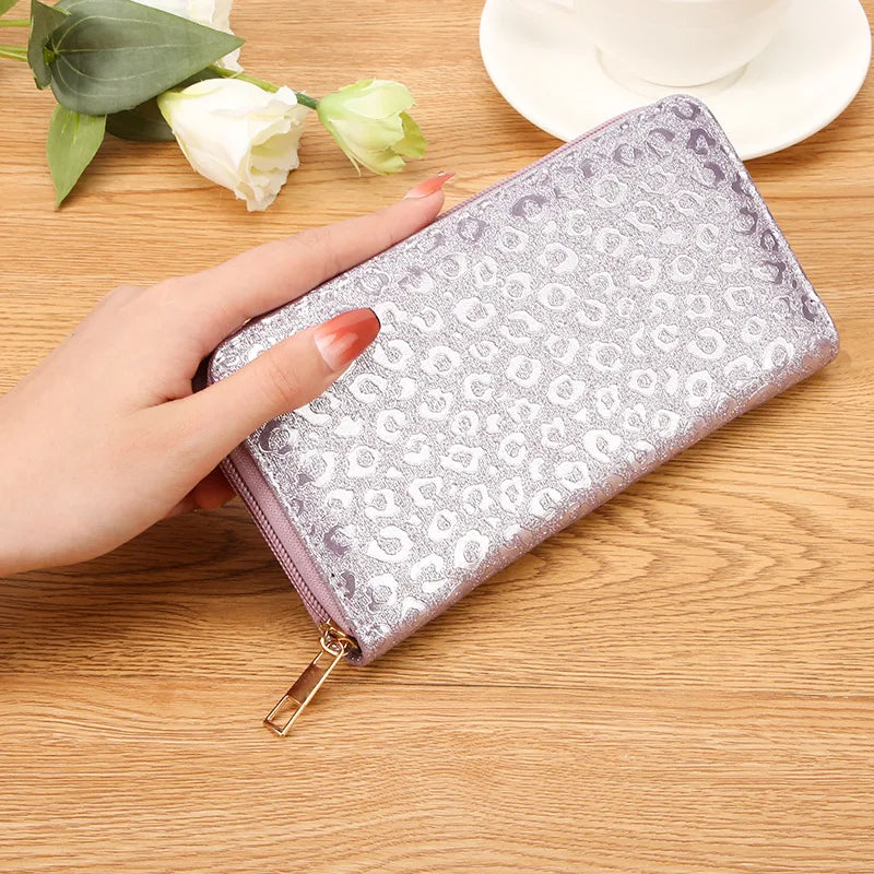 Leopard Damen Clutch Geldbörse – Faltbare Lange Geldbörse mit Münzfach
