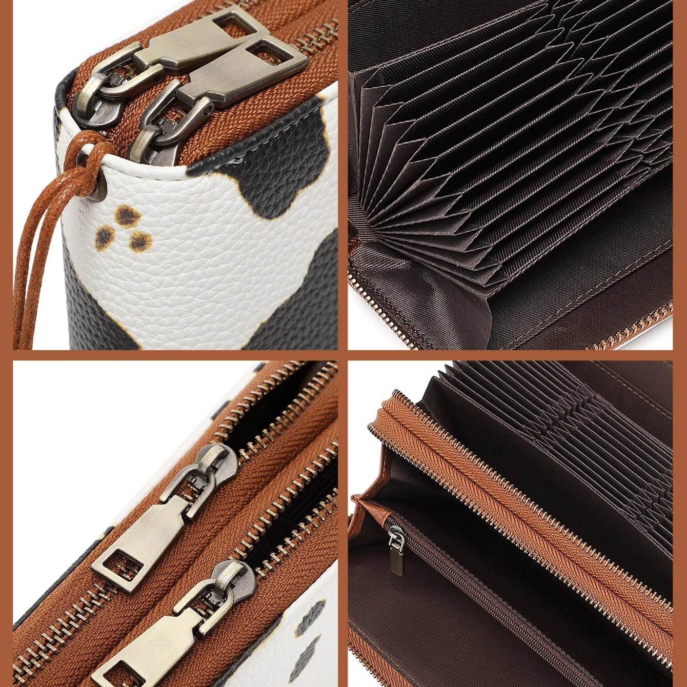 Großer Damen Geldbeutel mit Tiermuster – Doppel-Reißverschluss und viel Stauraum