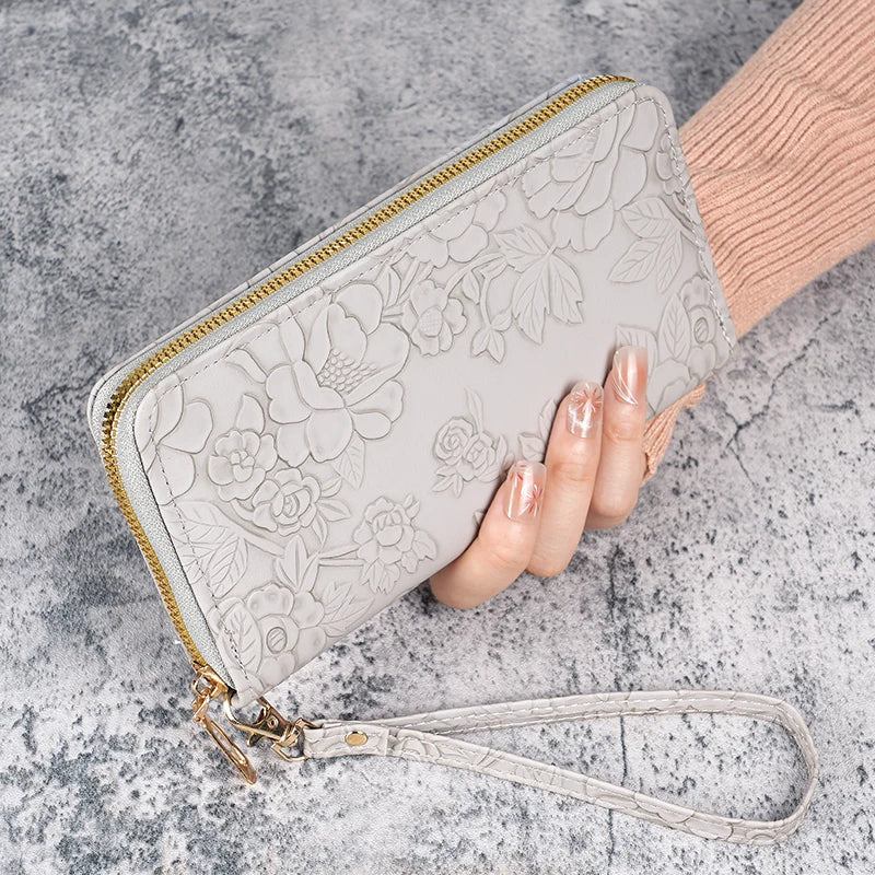 Damen Geldbörse Blumen Design – Geldbeutel mit Reißverschluss Münzbeutel Multifunktionale Handy Tasche