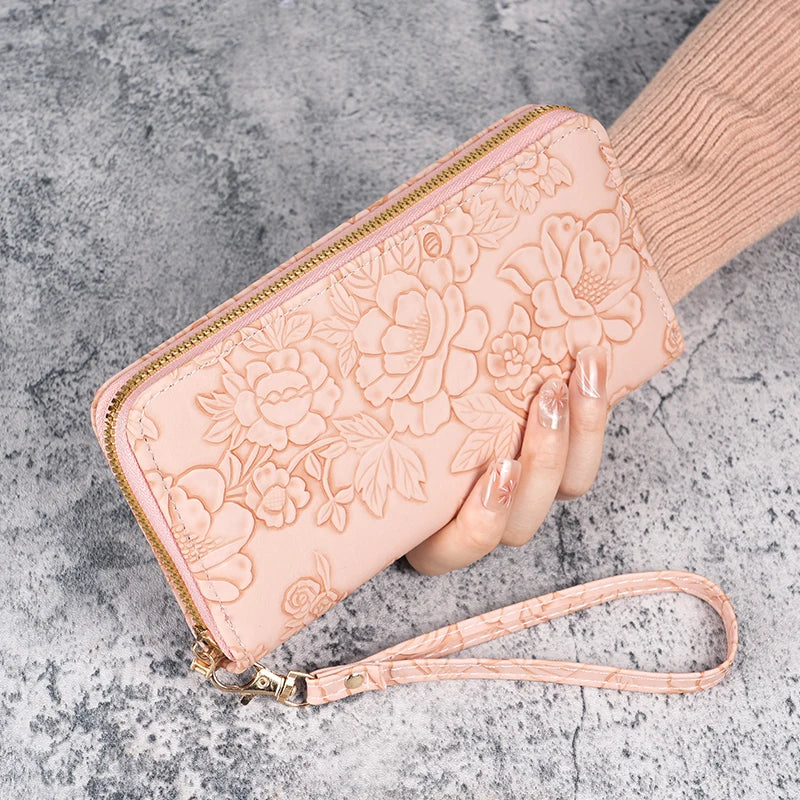 Damen Geldbörse Blumen Design – Geldbeutel mit Reißverschluss Münzbeutel Multifunktionale Handy Tasche