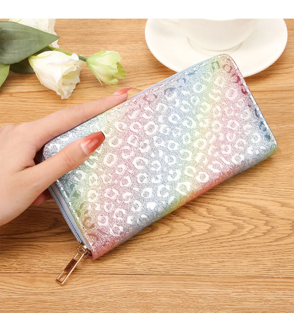 Leopard Damen Clutch Geldbörse – Faltbare Lange Geldbörse mit Münzfach