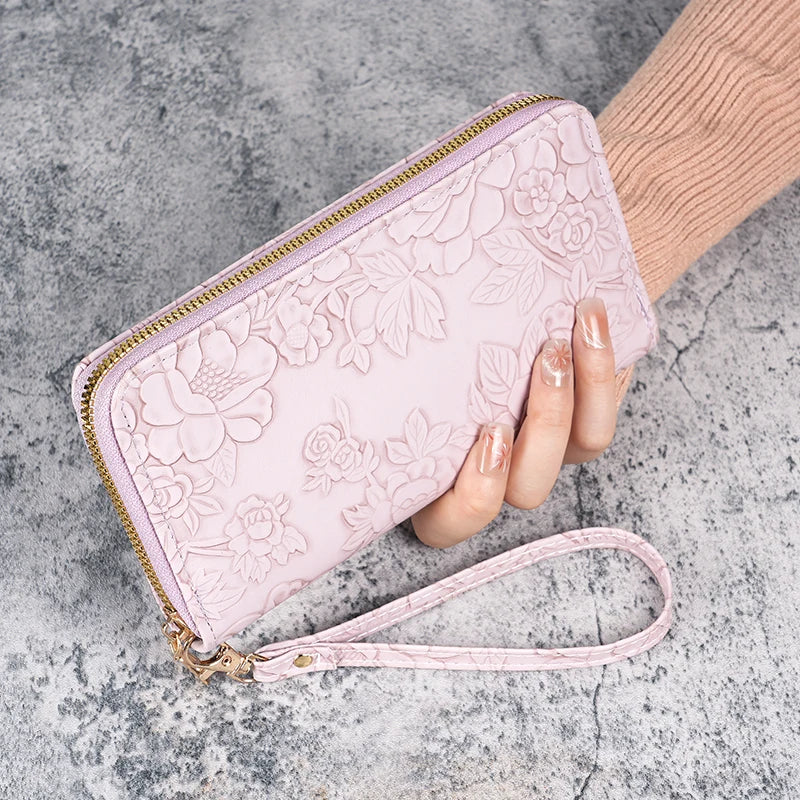 Damen Geldbörse Blumen Design – Geldbeutel mit Reißverschluss Münzbeutel Multifunktionale Handy Tasche