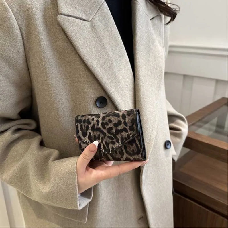 Leoparden Muster Kurz Geldbörse – PU Leder Umschlag Clutch Kartenhalter für Damen