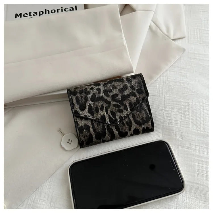 Leoparden Muster Kurz Geldbörse – PU Leder Umschlag Clutch Kartenhalter für Damen