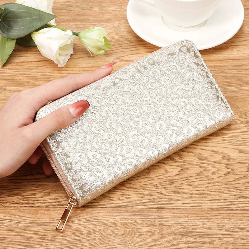 Leopard Damen Clutch Geldbörse – Faltbare Lange Geldbörse mit Münzfach