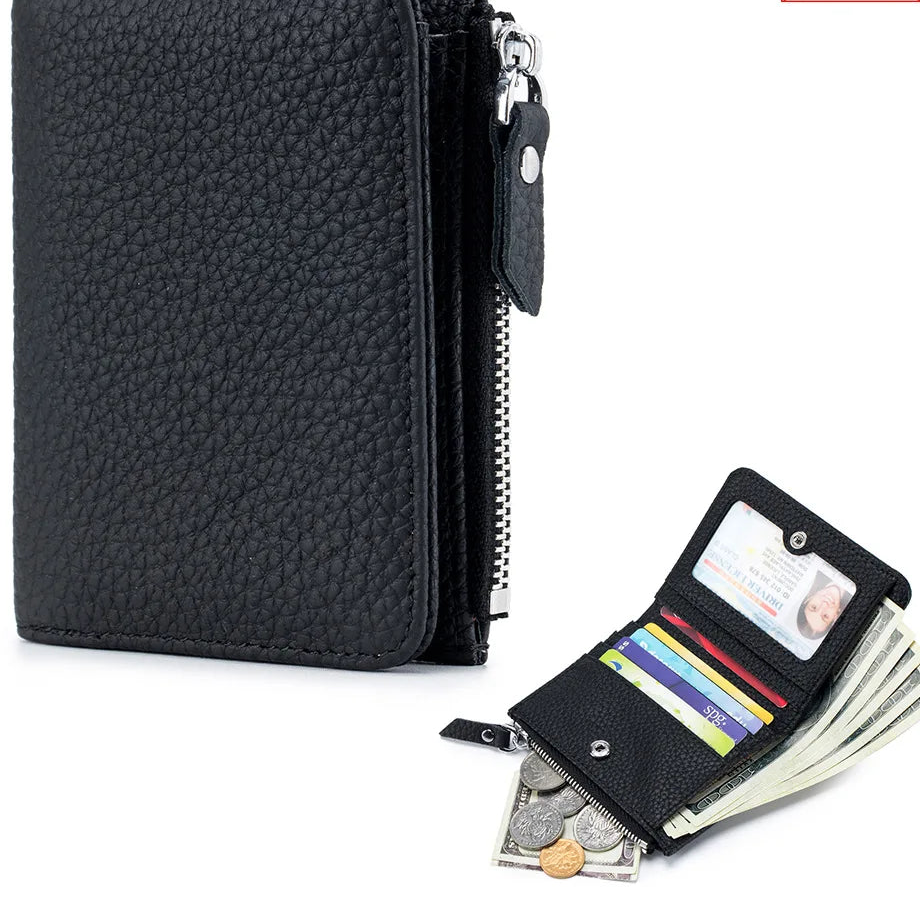 Ultradünne RFID Leder Damen Geldbörse – Candy Color Reißverschluss Münzbeutel