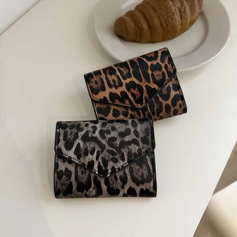 Leoparden Muster Kurz Geldbörse – PU Leder Umschlag Clutch Kartenhalter für Damen