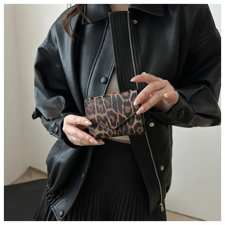 Leoparden Muster Kurz Geldbörse – PU Leder Umschlag Clutch Kartenhalter für Damen