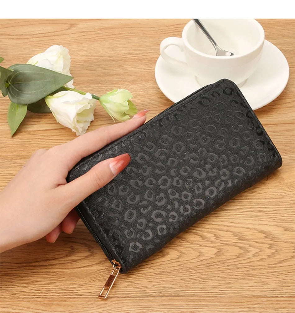 Leopard Damen Clutch Geldbörse – Faltbare Lange Geldbörse mit Münzfach