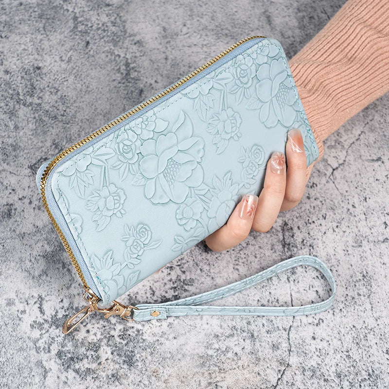 Damen Geldbörse Blumen Design – Geldbeutel mit Reißverschluss Münzbeutel Multifunktionale Handy Tasche