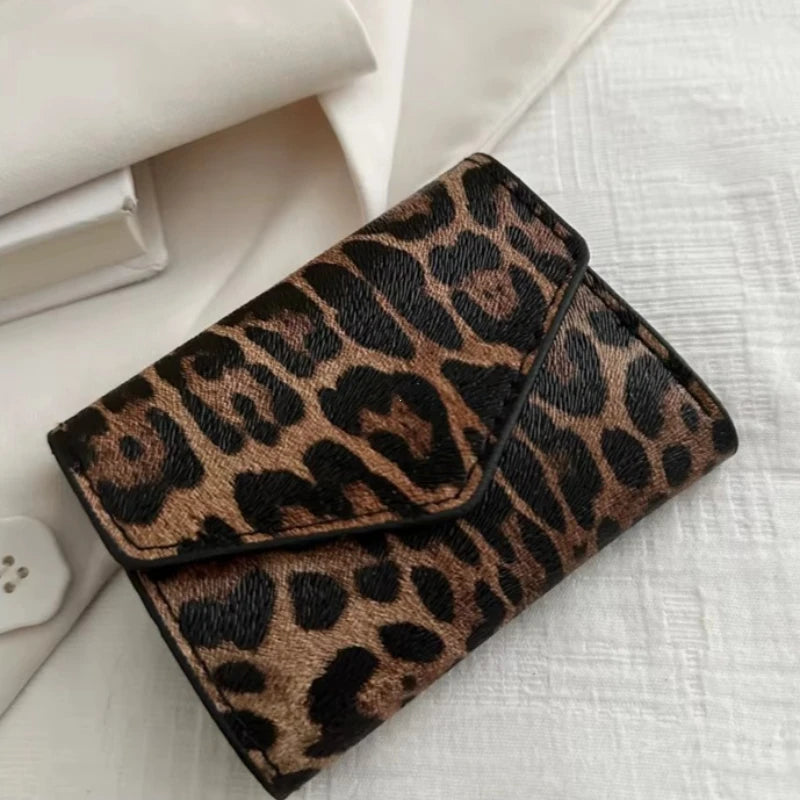 Leoparden Muster Kurz Geldbörse – PU Leder Umschlag Clutch Kartenhalter für Damen