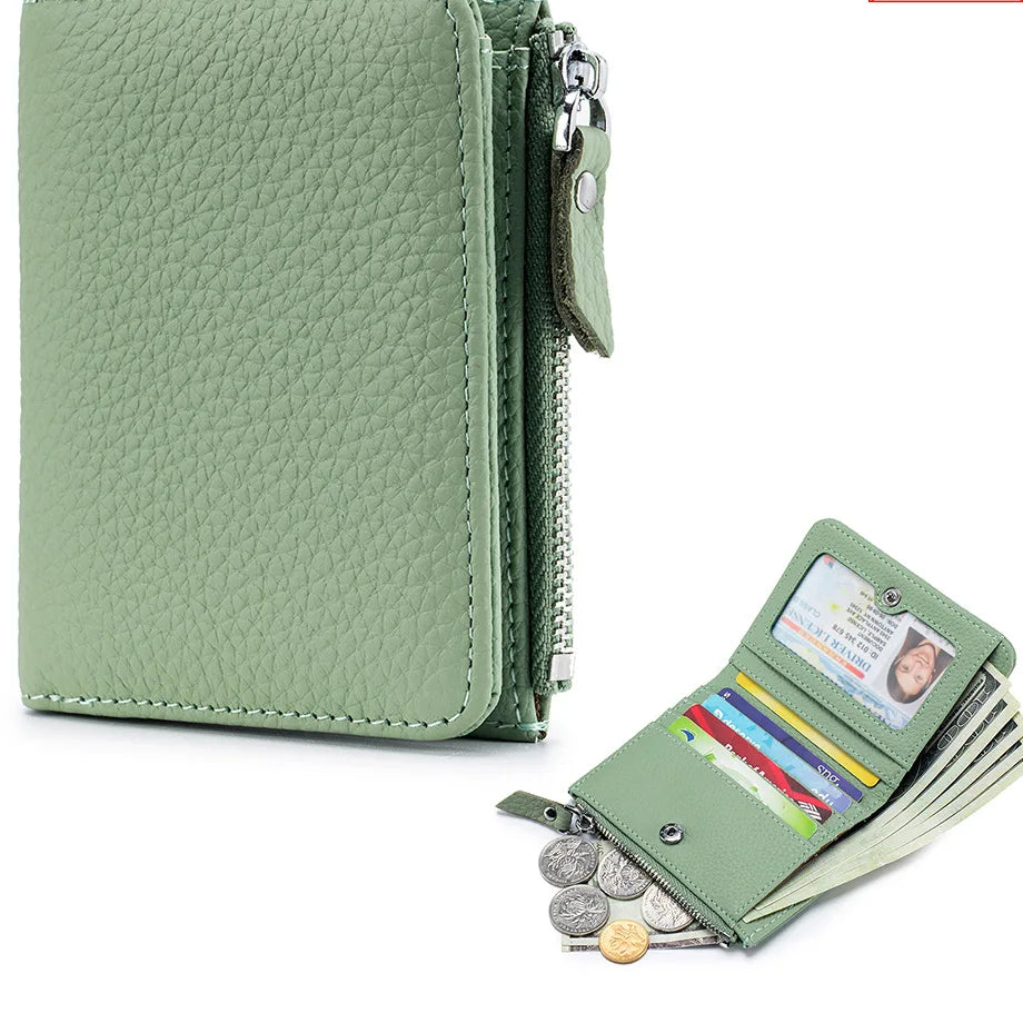 Ultradünne RFID Leder Damen Geldbörse – Candy Color Reißverschluss Münzbeutel