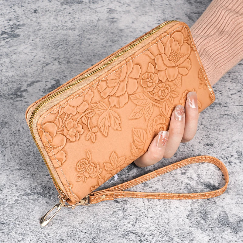 Damen Geldbörse Blumen Design – Geldbeutel mit Reißverschluss Münzbeutel Multifunktionale Handy Tasche