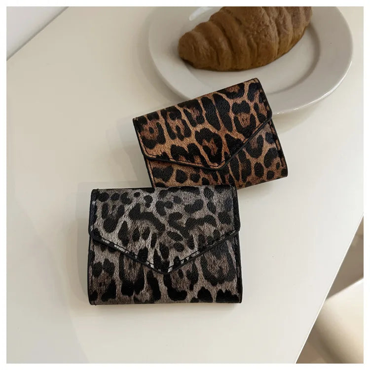 Leoparden Muster Kurz Geldbörse – PU Leder Umschlag Clutch Kartenhalter für Damen
