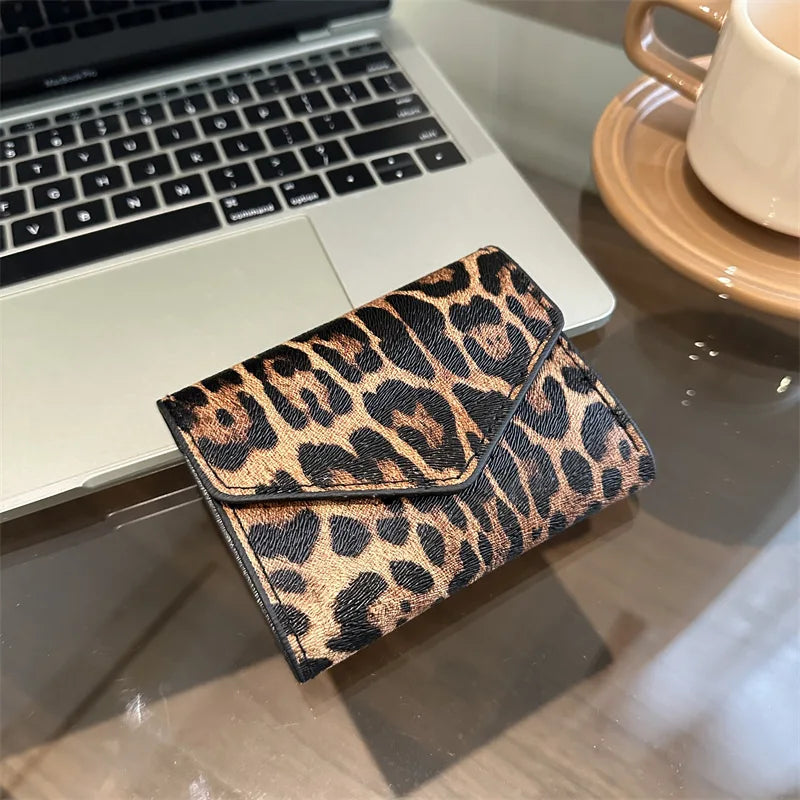 Leoparden Muster Kurz Geldbörse – PU Leder Umschlag Clutch Kartenhalter für Damen