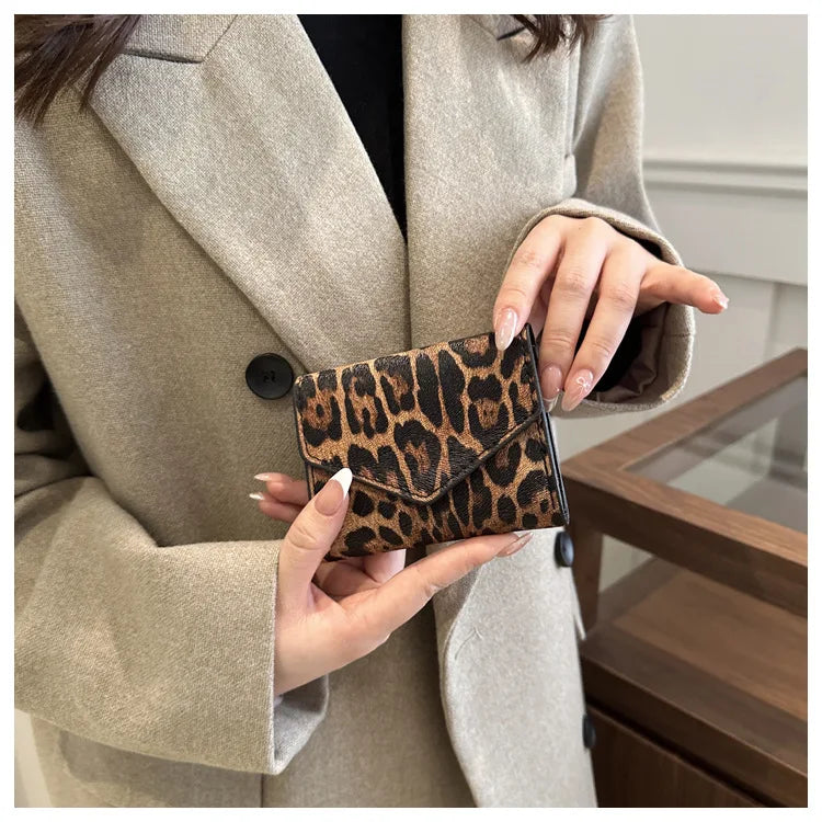 Leoparden Muster Kurz Geldbörse – PU Leder Umschlag Clutch Kartenhalter für Damen
