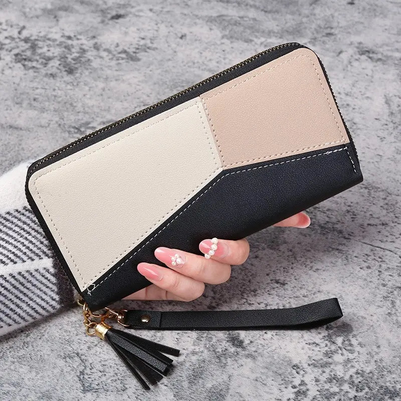 Damen Lange PU Leder Geldbörse mit Reißverschluss – Kartenhalter Münzbeutel Handtasche Stil