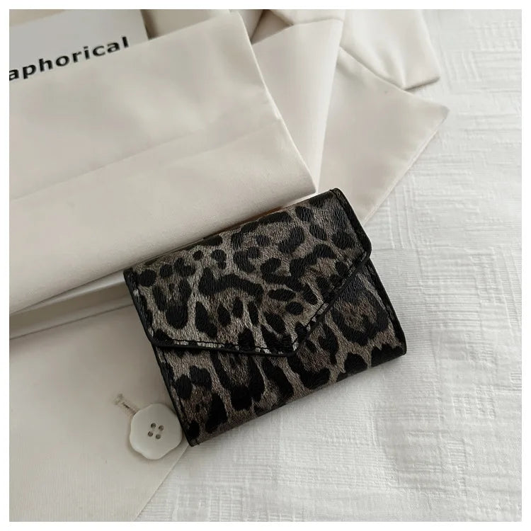 Leoparden Muster Kurz Geldbörse – PU Leder Umschlag Clutch Kartenhalter für Damen