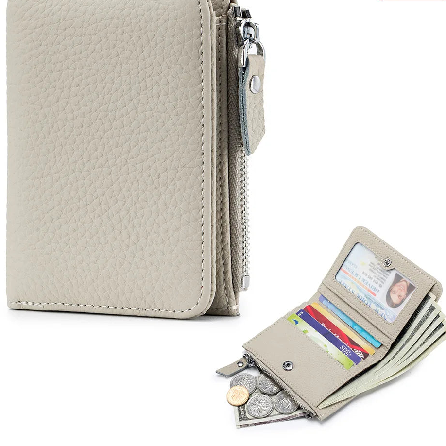 Ultradünne RFID Leder Damen Geldbörse – Candy Color Reißverschluss Münzbeutel