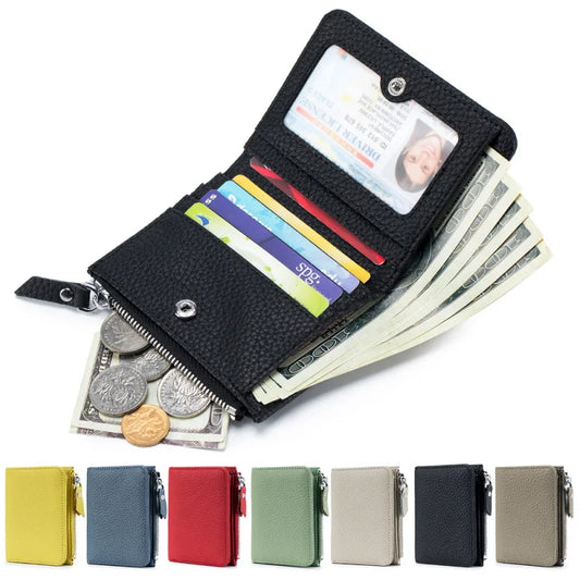 Ultradünne RFID Leder Damen Geldbörse – Candy Color Reißverschluss Münzbeutel