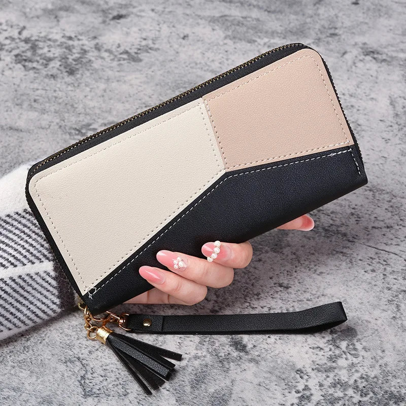 Damen Lange PU Leder Geldbörse mit Reißverschluss – Kartenhalter Münzbeutel Handtasche Stil