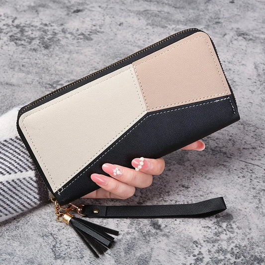 Damen Lange PU Leder Geldbörse mit Reißverschluss – Kartenhalter Münzbeutel Handtasche Stil