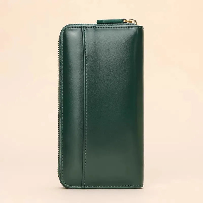 Damen Geldbeutel aus Glattleder im Langformat – Mit Reißverschluss, Kartenfächern und RFID-Schutz