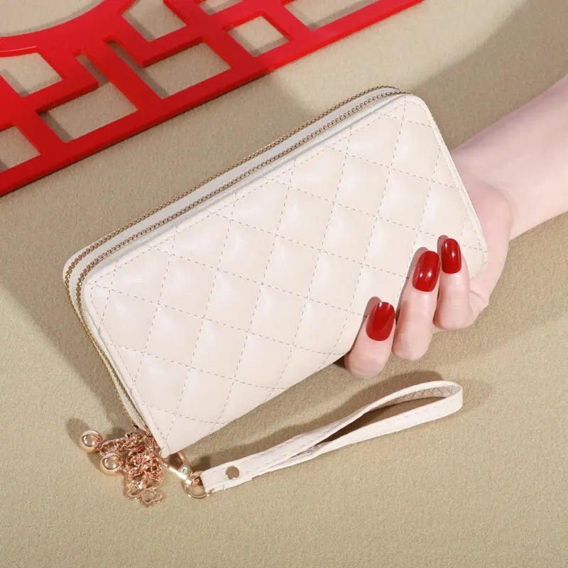 Damen Lang Geldbörse – Doppel Reißverschluss PU Leder Clutch mit Mehrschichtiger Aufbewahrung