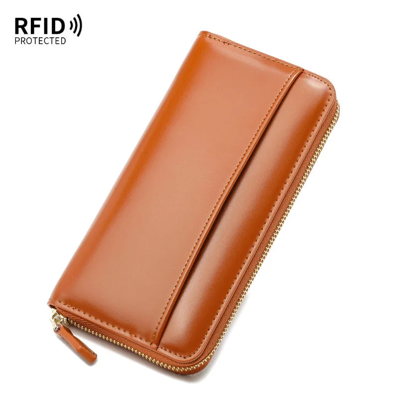 Damen Geldbeutel aus Glattleder im Langformat – Mit Reißverschluss, Kartenfächern und RFID-Schutz