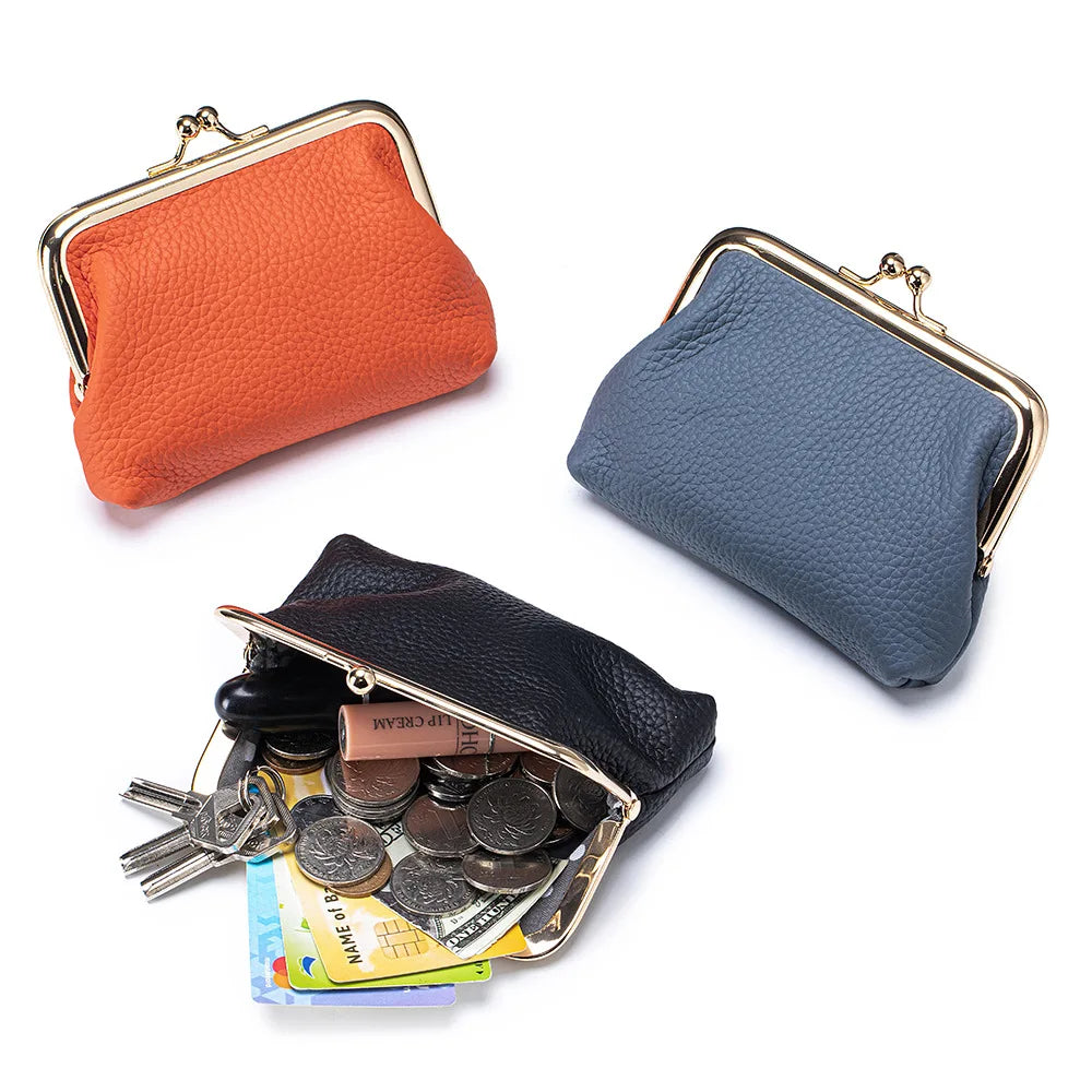 Echtleder Münzgeldbörse – Kunstleder Bügelbörse für Damen