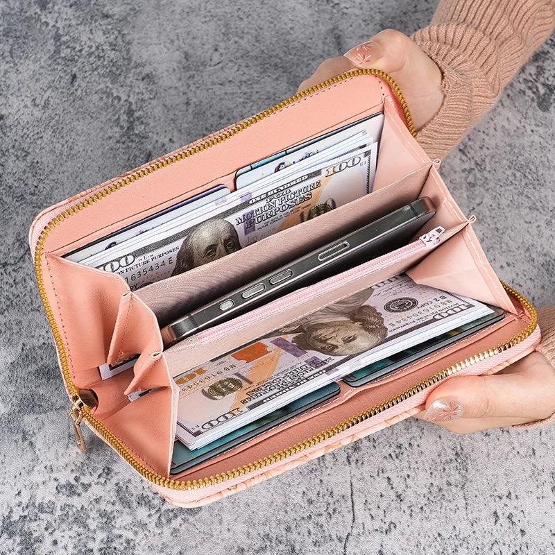 Damen Geldbörse Blumen Design – Geldbeutel mit Reißverschluss Münzbeutel Multifunktionale Handy Tasche