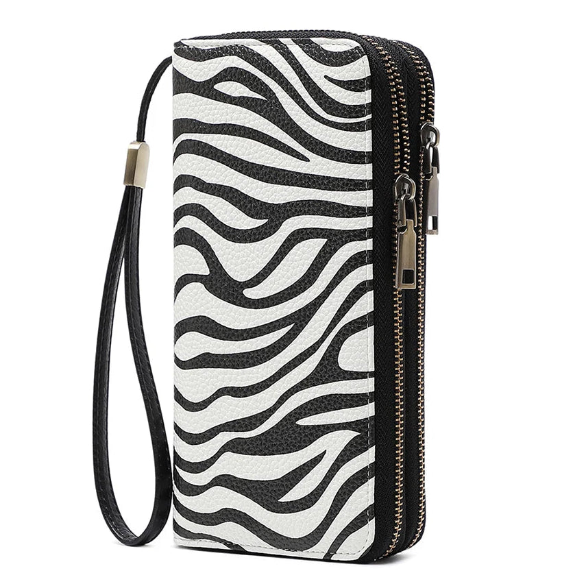 Großer Damen Geldbeutel mit Tiermuster – Doppel-Reißverschluss und viel Stauraum