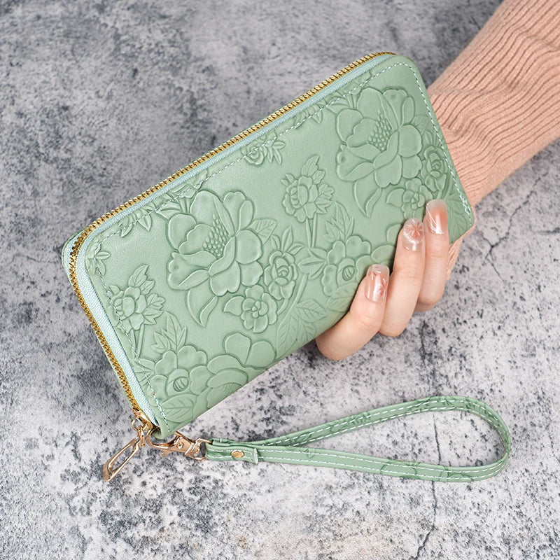 Damen Geldbörse Blumen Design – Geldbeutel mit Reißverschluss Münzbeutel Multifunktionale Handy Tasche