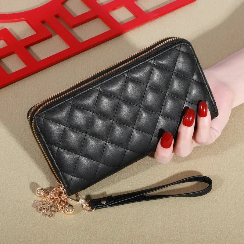 Damen Lang Geldbörse – Doppel Reißverschluss PU Leder Clutch mit Mehrschichtiger Aufbewahrung