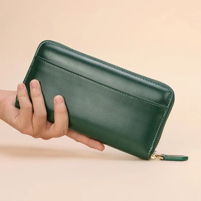 Damen Geldbeutel aus Glattleder im Langformat – Mit Reißverschluss, Kartenfächern und RFID-Schutz