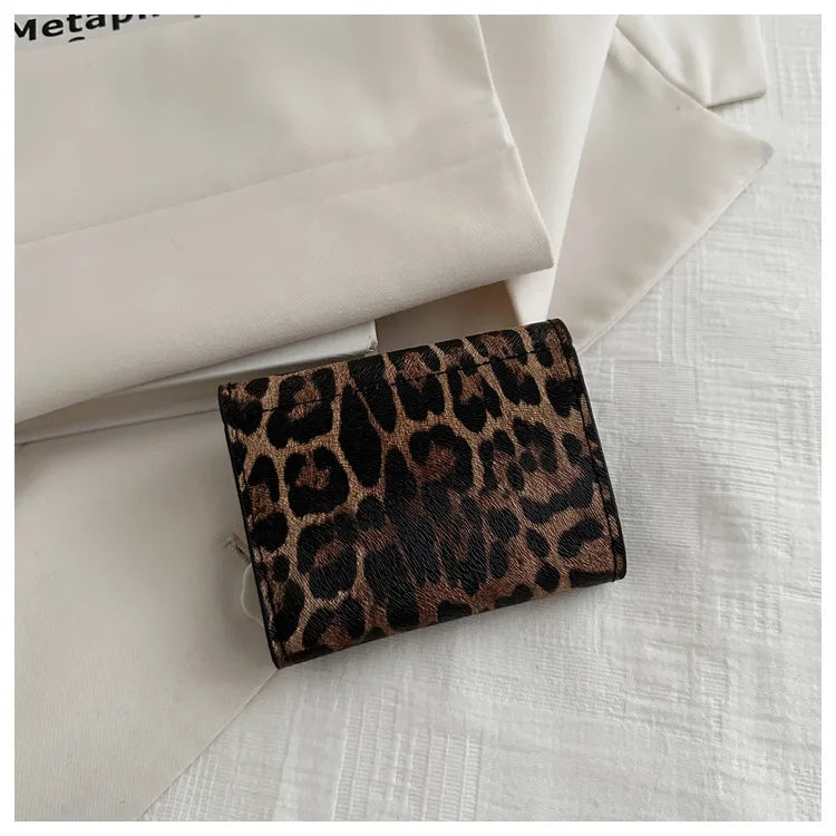 Leoparden Muster Kurz Geldbörse – PU Leder Umschlag Clutch Kartenhalter für Damen