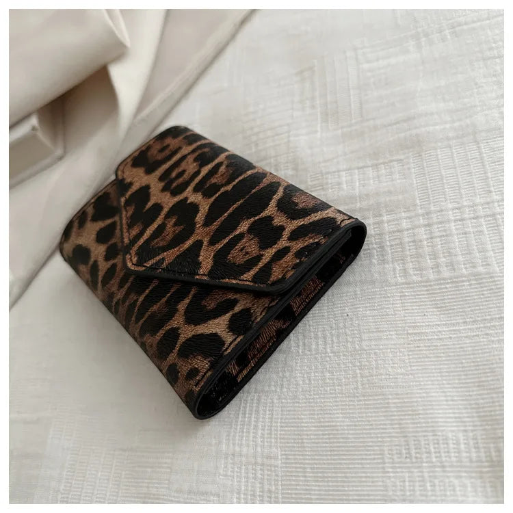 Leoparden Muster Kurz Geldbörse – PU Leder Umschlag Clutch Kartenhalter für Damen