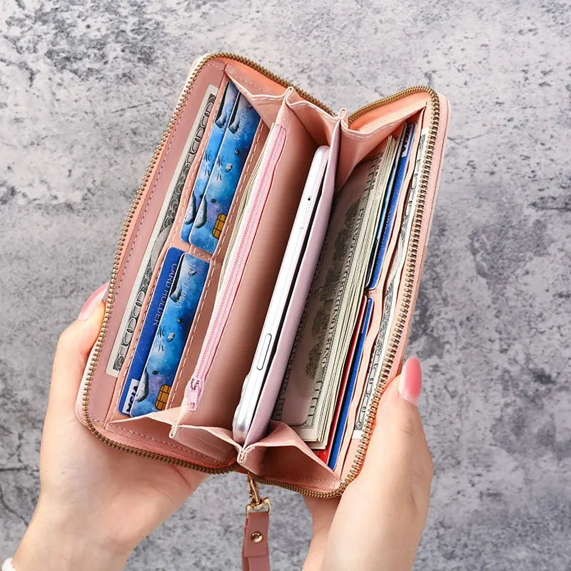 Damen Lange PU Leder Geldbörse mit Reißverschluss – Kartenhalter Münzbeutel Handtasche Stil