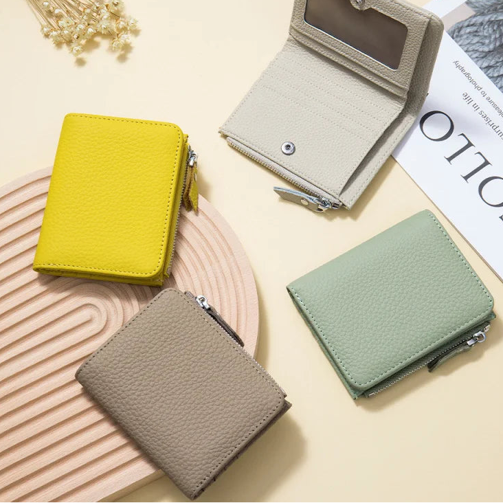 Ultradünne RFID Leder Damen Geldbörse – Candy Color Reißverschluss Münzbeutel