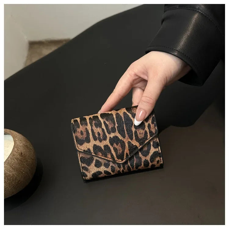 Leoparden Muster Kurz Geldbörse – PU Leder Umschlag Clutch Kartenhalter für Damen