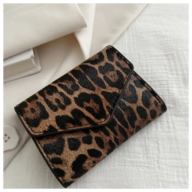 Leoparden Muster Kurz Geldbörse – PU Leder Umschlag Clutch Kartenhalter für Damen