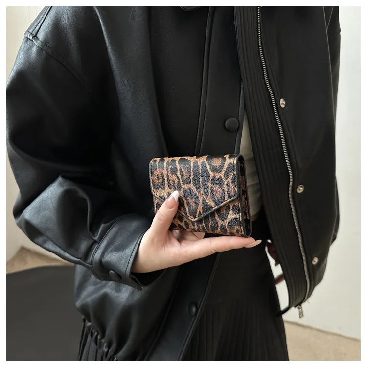 Leoparden Muster Kurz Geldbörse – PU Leder Umschlag Clutch Kartenhalter für Damen