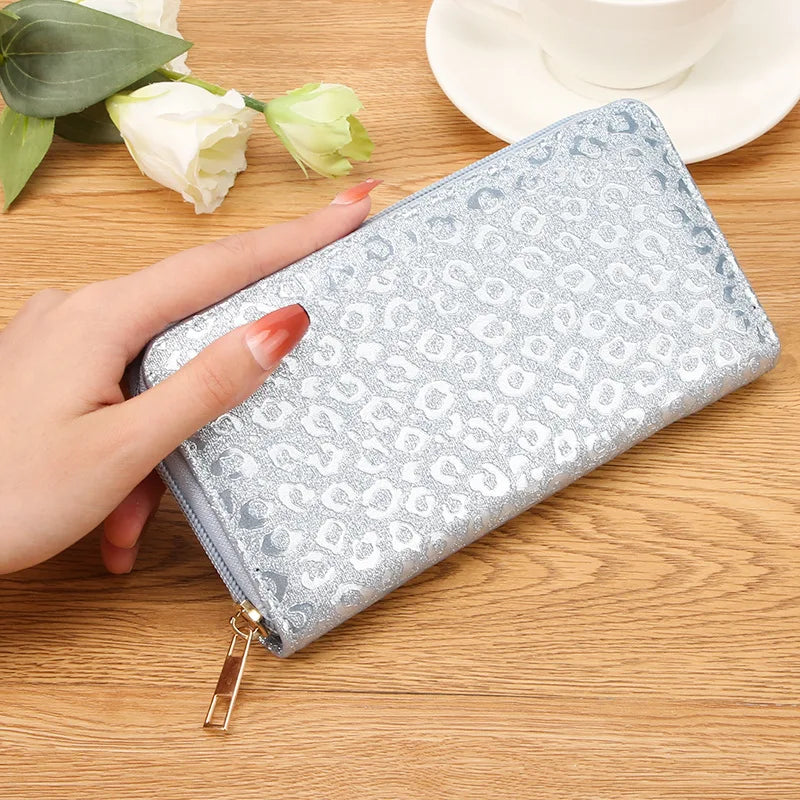 Leopard Damen Clutch Geldbörse – Faltbare Lange Geldbörse mit Münzfach